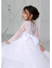 Long Sleeve White Lace Tulle Buttons Back Flower Girl Dress
